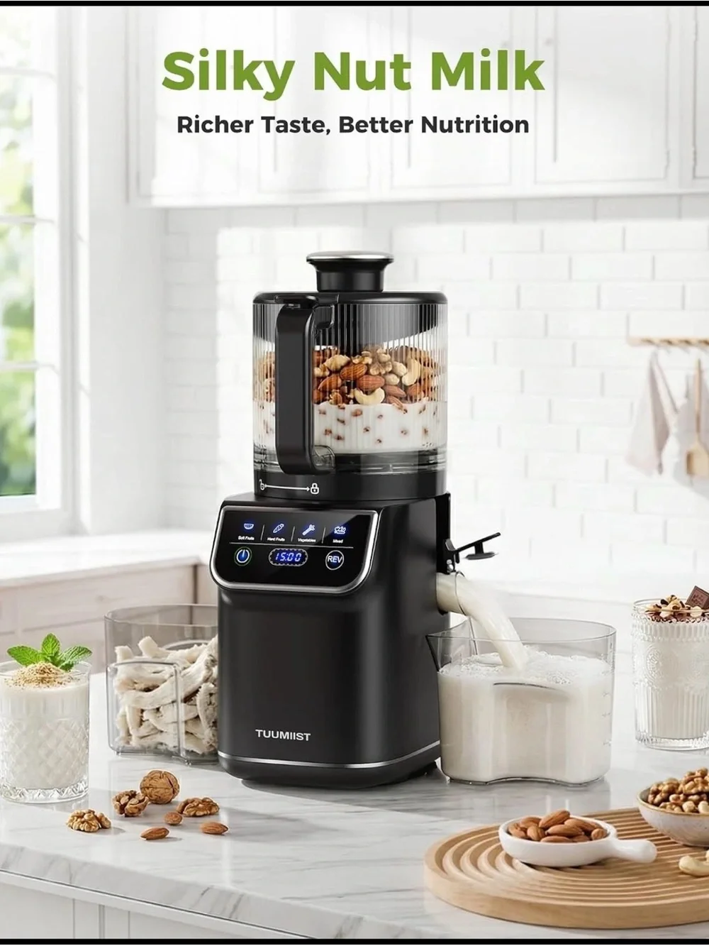 3-in-1 Cold Press Juicer Machine Smart Touch Masticating Juicers Whole Fruit &